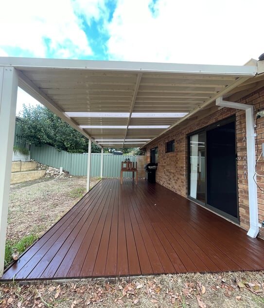 Restored timber deck beneath a completed patio roof